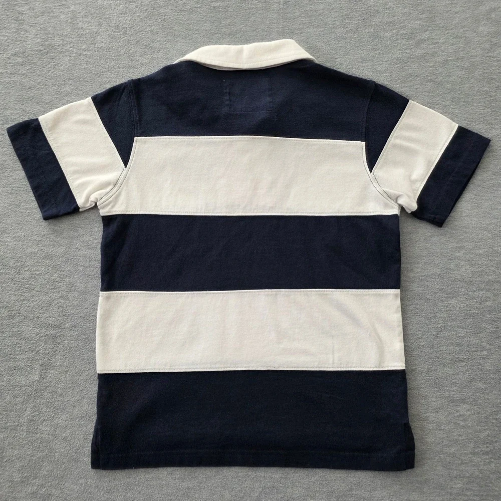 OshKosh Bgosh Boys Navy Blue White Striped Rugby Polo Shirt Size 6 Short Sleeve